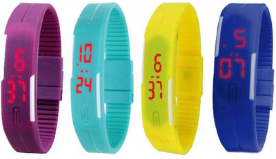 

NS18 Silicone Led Magnet Band Combo of 4 Purple, Sky Blue, Yellow And Blue Watch - For Boys & Girls