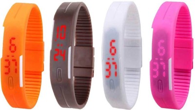 NS18 Silicone Led Magnet Band Watch Combo of 4 Orange, Brown, White And Pink Digital Watch  - For Couple   Watches  (NS18)