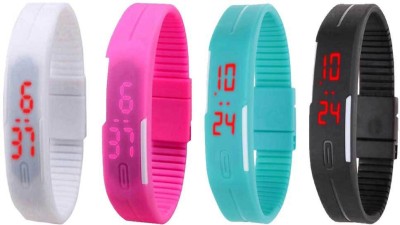 NS18 Silicone Led Magnet Band Combo of 4 White, Pink, Sky Blue And Black Digital Watch  - For Boys & Girls   Watches  (NS18)