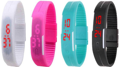 

NS18 Silicone Led Magnet Band Combo of 4 White, Pink, Sky Blue And Black Watch - For Boys & Girls