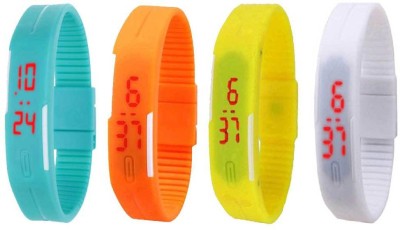 NS18 Silicone Led Magnet Band Combo of 4 Sky Blue, Orange, Yellow And White Digital Watch  - For Boys & Girls   Watches  (NS18)