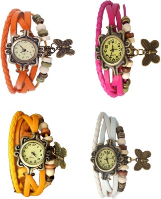 NS18 Vintage Butterfly Rakhi Combo of 4 Orange, Yellow, Pink And White Analog Watch  - For Women   Watches  (NS18)