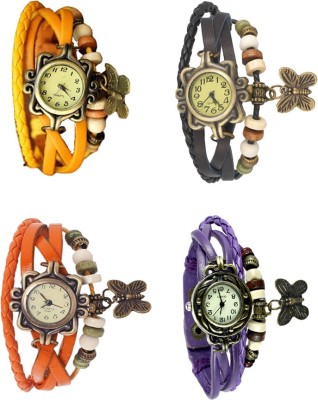 NS18 Vintage Butterfly Rakhi Combo of 4 Yellow, Orange, Black And Purple Analog Watch  - For Women   Watches  (NS18)