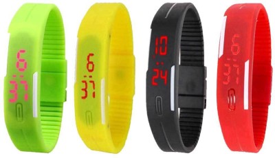 NS18 Silicone Led Magnet Band Watch Combo of 4 Green, Yellow, Black And Red Digital Watch  - For Couple   Watches  (NS18)