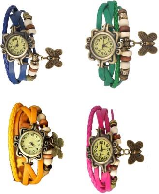 NS18 Vintage Butterfly Rakhi Combo of 4 Blue, Yellow, Green And Pink Analog Watch  - For Women   Watches  (NS18)