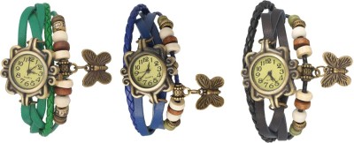 NS18 Vintage Butterfly Rakhi Watch Combo of 3 Green, Blue And Black Analog Watch  - For Women   Watches  (NS18)