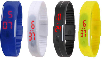

NS18 Silicone Led Magnet Band Combo of 4 Blue, White, Black And Yellow Watch - For Boys & Girls