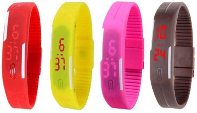 NS18 Silicone Led Magnet Band Combo of 4 Red, Yellow, Pink And Brown Digital Watch  - For Boys & Girls   Watches  (NS18)