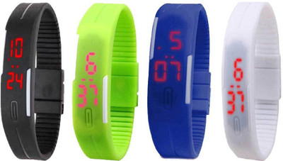 

Kissu Led Magnet Band Combo of 4 Black, Green, Blue And White Watch - For Men & Women