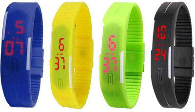 

NS18 Silicone Led Magnet Band Combo of 4 Blue, Yellow, Green And Black Watch - For Boys & Girls