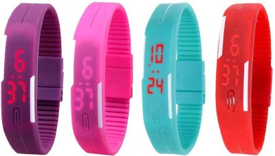 NS18 Silicone Led Magnet Band Watch Combo of 4 Purple, Pink, Sky Blue And Red Digital Watch  - For Couple   Watches  (NS18)
