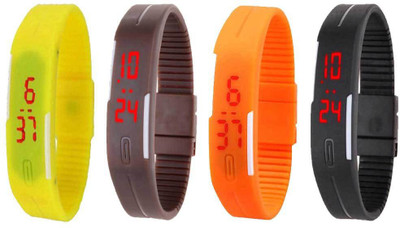 

NS18 Silicone Led Magnet Band Combo of 4 Yellow, Brown, Orange And Black Watch - For Boys & Girls