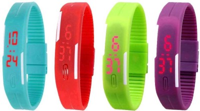 NS18 Silicone Led Magnet Band Watch Combo of 4 Sky Blue, Red, Green And Purple Digital Watch  - For Couple   Watches  (NS18)