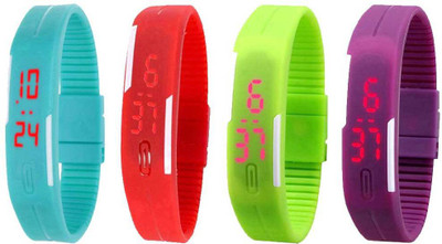 

NS18 Silicone Led Magnet Band Watch Combo of 4 Sky Blue, Red, Green And Purple Watch - For Couple