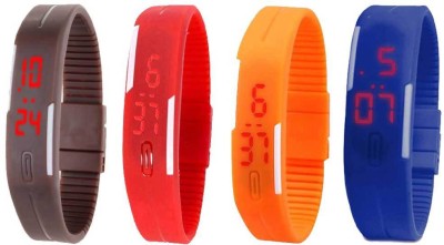NS18 Silicone Led Magnet Band Combo of 4 Brown, Red, Orange And Blue Digital Watch  - For Boys & Girls   Watches  (NS18)