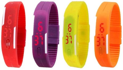 NS18 Silicone Led Magnet Band Combo of 4 Red, Purple, Yellow And Orange Digital Watch  - For Boys & Girls   Watches  (NS18)