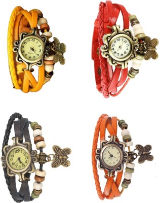 NS18 Vintage Butterfly Rakhi Combo of 4 Yellow, Black, Red And Orange Analog Watch  - For Women   Watches  (NS18)