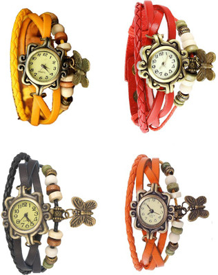 

Kissu Vintage Rakhi Combo of 4 Yellow, Black, Red And Orange Watch - For Women