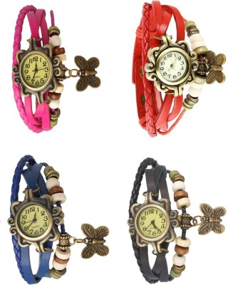 NS18 Vintage Butterfly Rakhi Combo of 4 Pink, Blue, Red And Black Analog Watch  - For Women   Watches  (NS18)