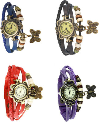 

NS18 Vintage Butterfly Rakhi Combo of 4 Blue, Red, Black And Purple Watch - For Women
