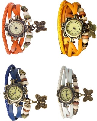 NS18 Vintage Butterfly Rakhi Combo of 4 Orange, Blue, Yellow And White Analog Watch  - For Women   Watches  (NS18)