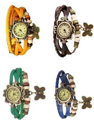 NS18 Vintage Butterfly Rakhi Combo of 4 Yellow, Green, Brown And Blue Analog Watch  - For Women   Watches  (NS18)