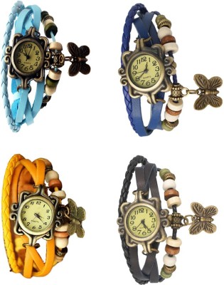 NS18 Vintage Butterfly Rakhi Combo of 4 Sky Blue, Yellow, Blue And Black Analog Watch  - For Women   Watches  (NS18)