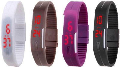 NS18 Silicone Led Magnet Band Combo of 4 White, Brown, Purple And Black Digital Watch  - For Boys & Girls   Watches  (NS18)