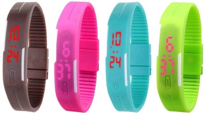 NS18 Silicone Led Magnet Band Combo of 4 Brown, Pink, Sky Blue And Green Digital Watch  - For Boys & Girls   Watches  (NS18)