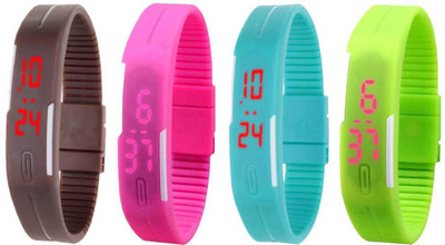 NS18 Silicone Led Magnet Band Combo of 4 Brown, Pink, Sky Blue And Green Digital Watch  - For Boys & Girls   Watches  (NS18)