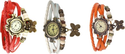 NS18 Vintage Butterfly Rakhi Watch Combo of 3 Red, White And Orange Analog Watch  - For Women   Watches  (NS18)