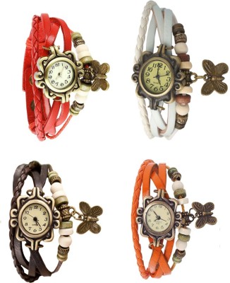 NS18 Vintage Butterfly Rakhi Combo of 4 Red, Brown, White And Orange Analog Watch  - For Women   Watches  (NS18)