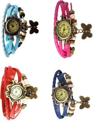 NS18 Vintage Butterfly Rakhi Combo of 4 Sky Blue, Red, Pink And Blue Analog Watch  - For Women   Watches  (NS18)