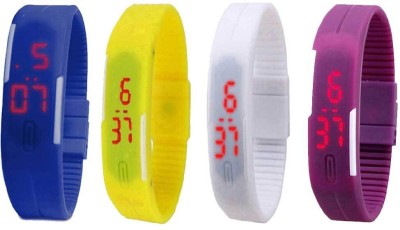 NS18 Silicone Led Magnet Band Watch Combo of 4 Blue, Yellow, White And Purple Digital Watch  - For Couple   Watches  (NS18)