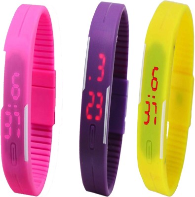 Twok Combo of Led Band Pink + Purple + Yellow Digital Watch  - For Men & Women   Watches  (Twok)
