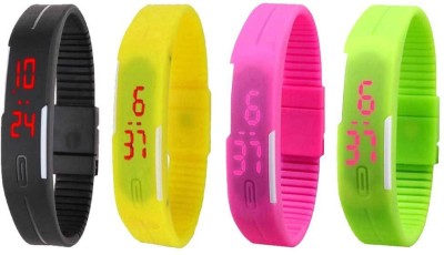 NS18 Silicone Led Magnet Band Combo of 4 Black, Yellow, Pink And Green Digital Watch  - For Boys & Girls   Watches  (NS18)