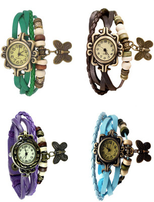 

Kissu Vintage Rakhi Combo of 4 Green, Purple, Brown And Sky Blue Watch - For Women