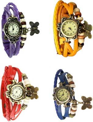 NS18 Vintage Butterfly Rakhi Combo of 4 Purple, Red, Yellow And Blue Analog Watch  - For Women   Watches  (NS18)