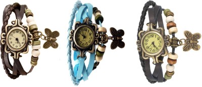 NS18 Vintage Butterfly Rakhi Watch Combo of 3 Brown, Sky Blue And Black Analog Watch  - For Women   Watches  (NS18)