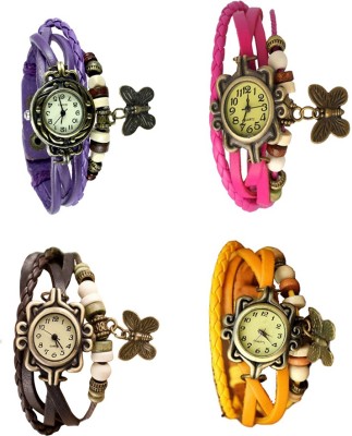 NS18 Vintage Butterfly Rakhi Combo of 4 Purple, Brown, Pink And Yellow Analog Watch  - For Women   Watches  (NS18)
