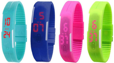 

NS18 Silicone Led Magnet Band Combo of 4 Sky Blue, Blue, Pink And Green Watch - For Boys & Girls
