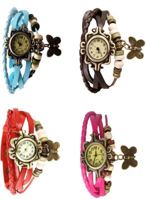 NS18 Vintage Butterfly Rakhi Combo of 4 Sky Blue, Red, Brown And Pink Analog Watch  - For Women   Watches  (NS18)