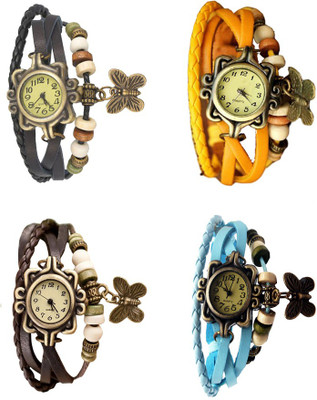 

Kissu Vintage Rakhi Combo of 4 Black, Brown, Yellow And Sky Blue Watch - For Women