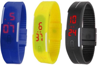 NS18 Silicone Led Magnet Band Combo of 3 Blue, Yellow And Black Digital Watch  - For Boys & Girls   Watches  (NS18)