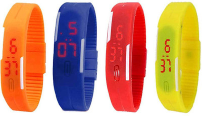 

NS18 Silicone Led Magnet Band Combo of 4 Orange, Blue, Red And Yellow Watch - For Boys & Girls