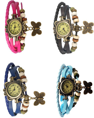 

Kissu Vintage Rakhi Combo of 4 Pink, Blue, Black And Sky Blue Watch - For Women