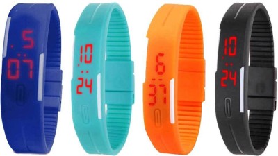 NS18 Silicone Led Magnet Band Combo of 4 Blue, Sky Blue, Orange And Black Digital Watch  - For Boys & Girls   Watches  (NS18)