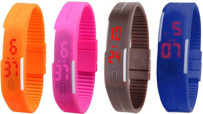 

Kissu Led Magnet Band Combo of 4 Orange, Pink, Brown And Blue Watch - For Men & Women