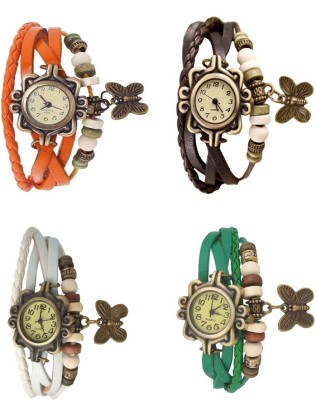 NS18 Vintage Butterfly Rakhi Combo of 4 Orange, White, Brown And Green Analog Watch  - For Women   Watches  (NS18)