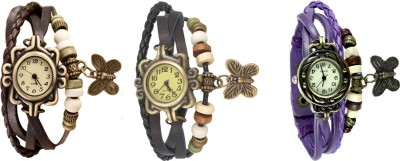 NS18 Vintage Butterfly Rakhi Watch Combo of 3 Brown, Black And Purple Analog Watch  - For Women   Watches  (NS18)